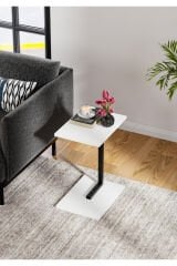 Metal Ayaklı C Sehpa Yan Sehpa Koltuk Sehpası Zigon Sehpa - Beyaz