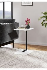 Metal Ayaklı C Sehpa Yan Sehpa Koltuk Sehpası Zigon Sehpa - Beyaz