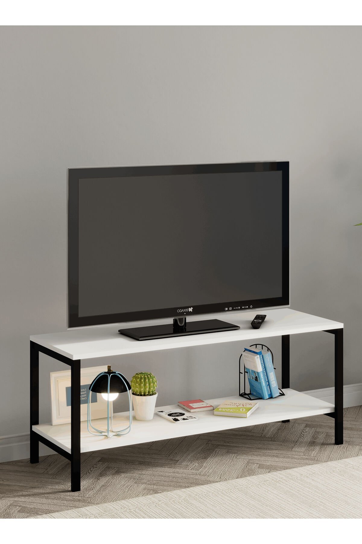 Oziba Tv ünitesi, Metal Ayaklı Televizyon Sehpası 120 cm - Beyaz