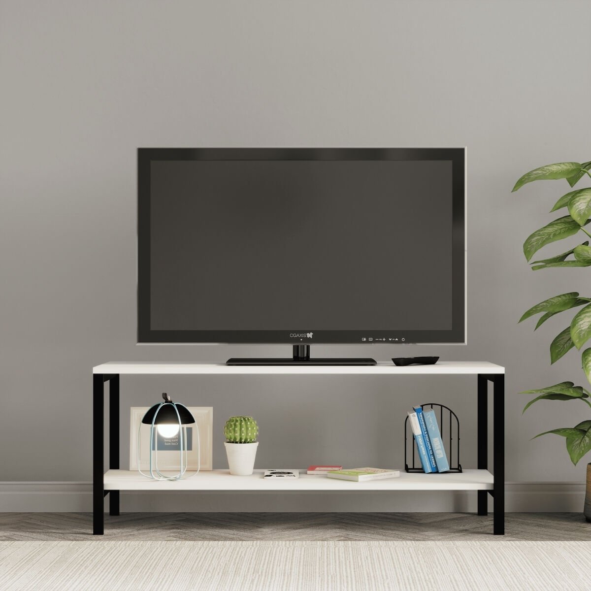 Oziba Tv ünitesi, Metal Ayaklı Televizyon Sehpası 120 cm - Beyaz