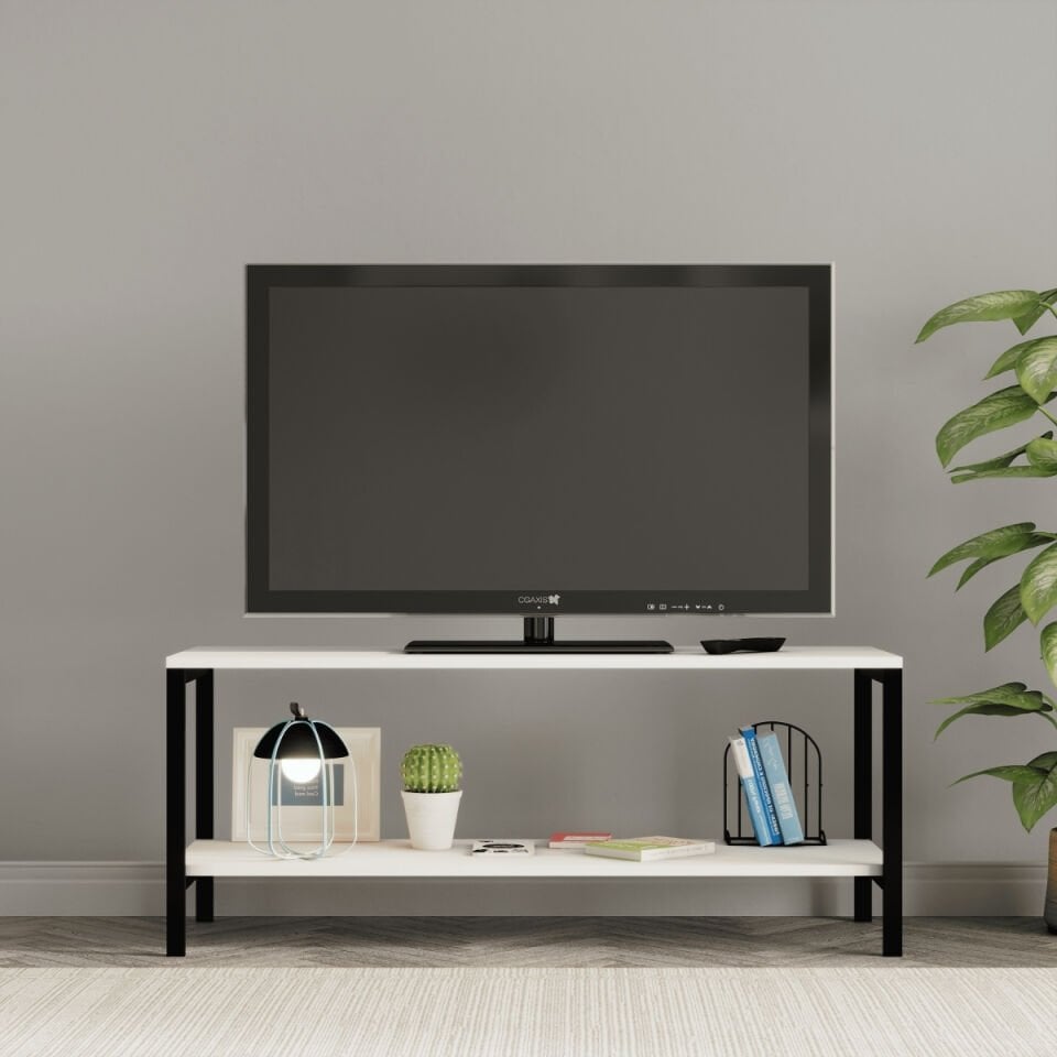 Oziba Tv ünitesi, Metal Ayaklı Televizyon Sehpası 120 cm - Beyaz