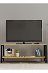 Oziba Tv ünitesi, Metal Ayaklı Televizyon Sehpası 120 cm - Meşe
