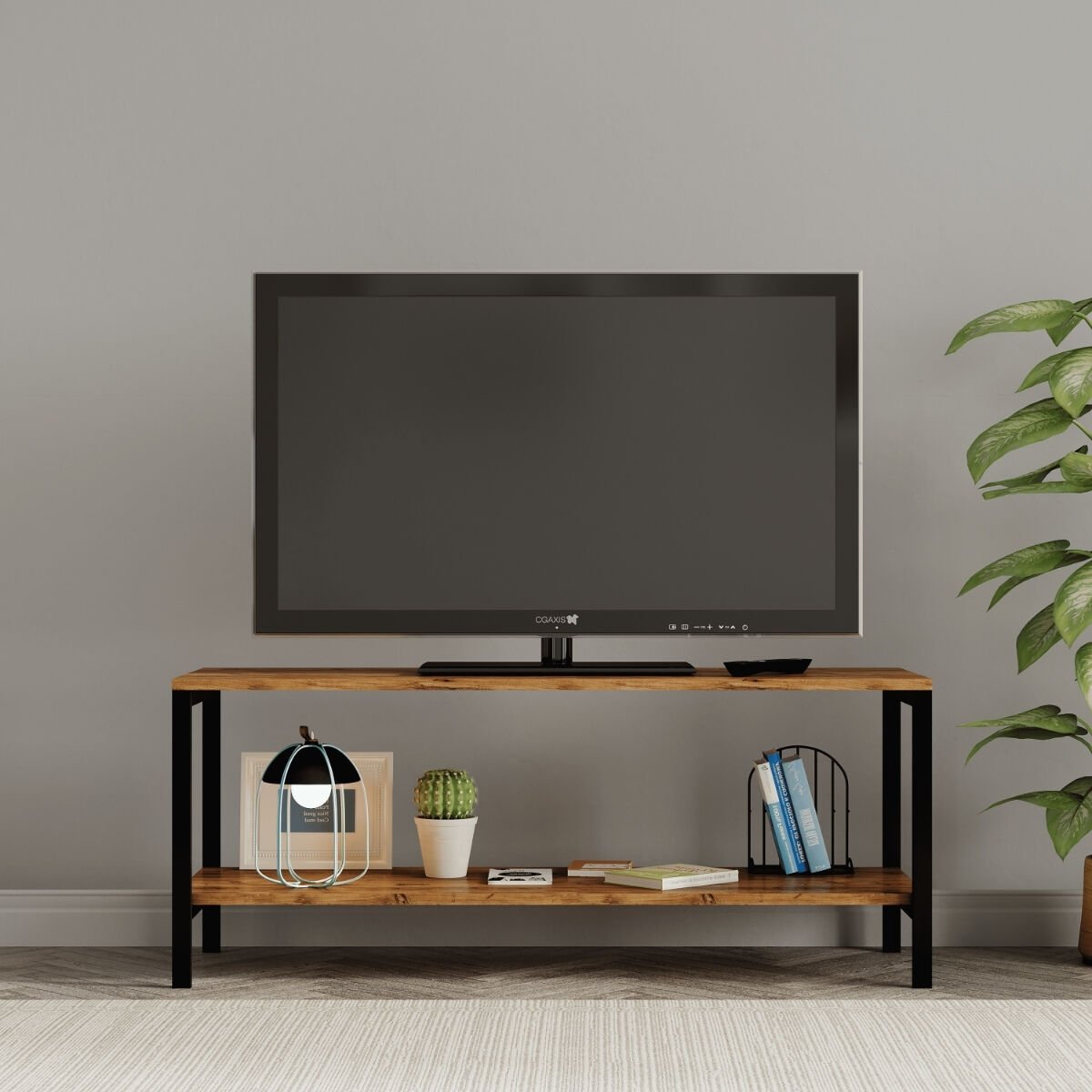 Oziba Tv ünitesi, Metal Ayaklı Televizyon Sehpası 120 cm - Çam