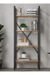 Metal Kitaplık 4 Raflı Çok Amaçlı Dosya Kitap Rafı Ofis Salon Raf 150x60cm - Çam