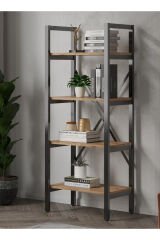 Mebars Ayşa 4 Raflı Metal Kitaplık 150x60 cm Çam| Çok Amaçlı Raf | Ofis Dosya Rafı | Salon Kitaplığı | Dekoratif Açık Raf