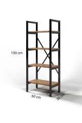 Metal Kitaplık 4 Raflı Çok Amaçlı Dosya Kitap Rafı Ofis Salon Raf 150x60cm - Çam