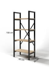 Metal Kitaplık 4 Raflı Çok Amaçlı Dosya Kitap Rafı Ofis Salon Raf 150x60cm - Meşe