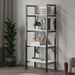 Mebars Ayşa 4 Raflı Metal Kitaplık 150x60 cm Beyaz | Çok Amaçlı Raf | Ofis Dosya Rafı | Salon Kitaplığı | Dekoratif Açık Raf