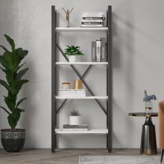 Mebars Ayşa 4 Raflı Metal Kitaplık 150x60 cm Beyaz | Çok Amaçlı Raf | Ofis Dosya Rafı | Salon Kitaplığı | Dekoratif Açık Raf