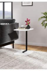 Metal Ayaklı C Sehpa Yan Sehpa Koltuk Sehpası Zigon Sehpa -  Beyaz 40 x 32