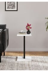 Metal Ayaklı C Sehpa Yan Sehpa Koltuk Sehpası Zigon Sehpa -  Beyaz 40 x 32