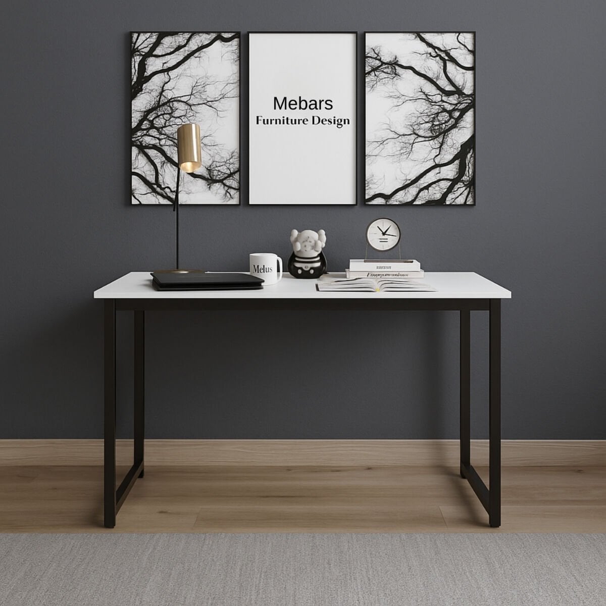 Mebars Narin Çalışma Masası 120x60 cm Beyaz | Bilgisayar Masası | Home Office Ofis Masası | Metal Ayaklı Modern Ders ve Yazı Masası