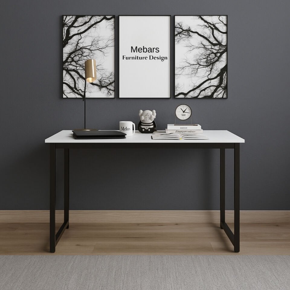 Mebars Narin Çalışma Masası 120x60 cm Beyaz | Bilgisayar Masası | Home Office Ofis Masası | Metal Ayaklı Modern Ders ve Yazı Masası