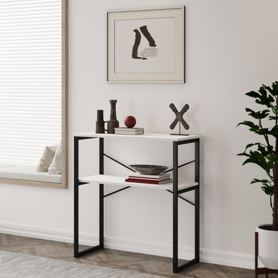 Özgen Dresuar, Kahve Köşesi, Raflı Metal Konsol - Beyaz 90 x 95