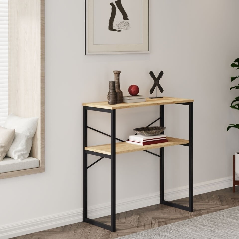 Özgen Dresuar, Kahve Köşesi, Raflı Metal Konsol - Meşe 90 x 95