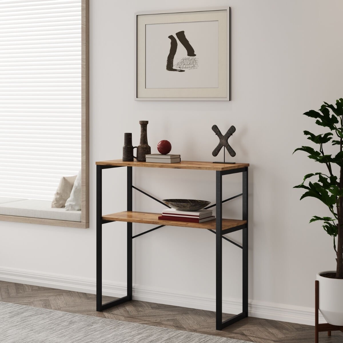 Özgen Dresuar, Kahve Köşesi, Raflı Metal Konsol - Çam 90 x 95