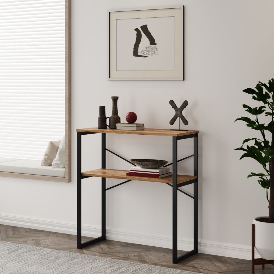 Özgen Dresuar, Kahve Köşesi, Raflı Metal Konsol - Çam 90 x 95