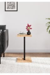 Metal Ayaklı C Sehpa Yan Sehpa Koltuk Sehpası Zigon Sehpa - Meşe 40 x 32